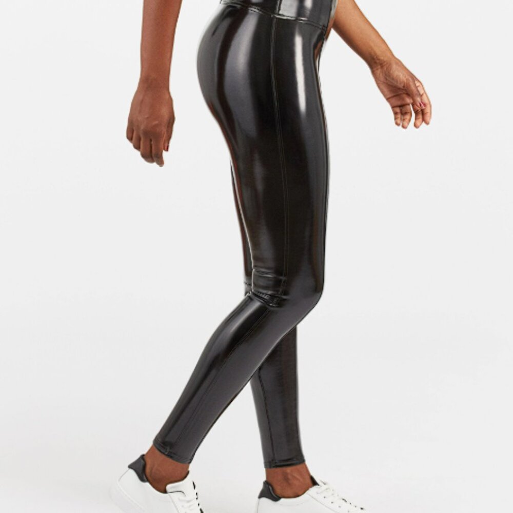 Spanx faux potent leather classic glossy black pull on leggings pants